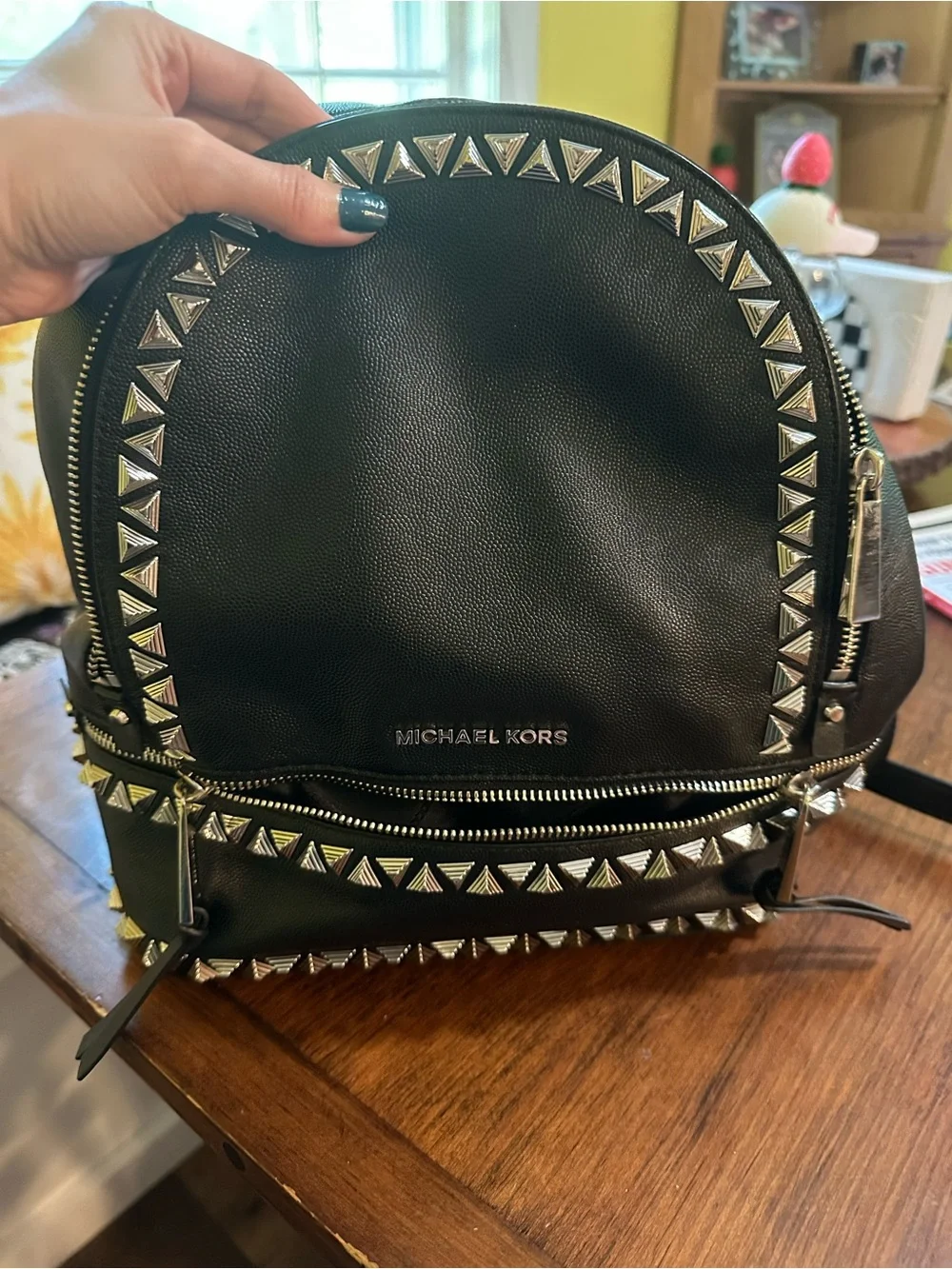 Michael Kors Black Leather Stud-Trim Backpack